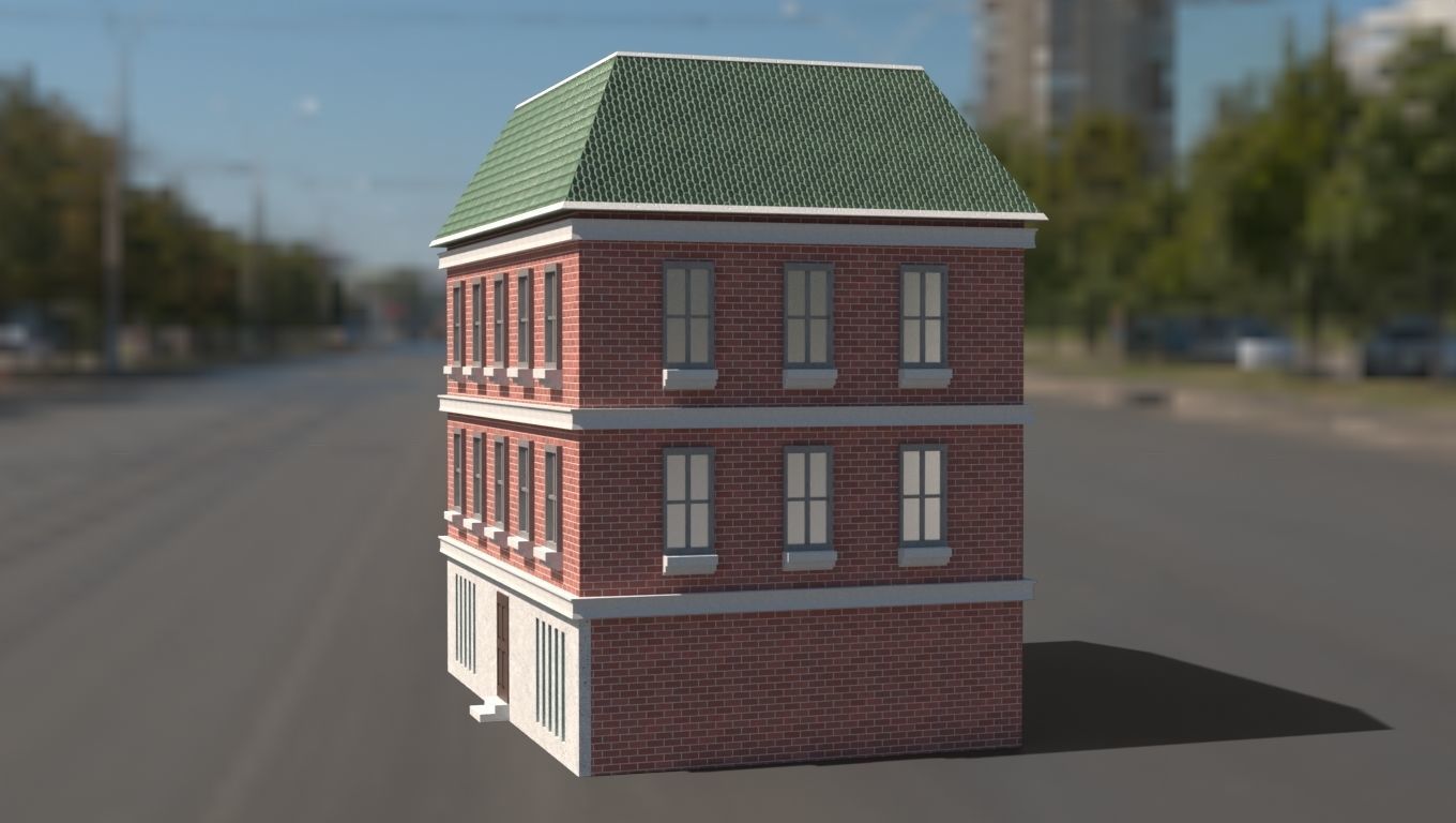 Building 3D model brick on street Low-poly 3D model_17