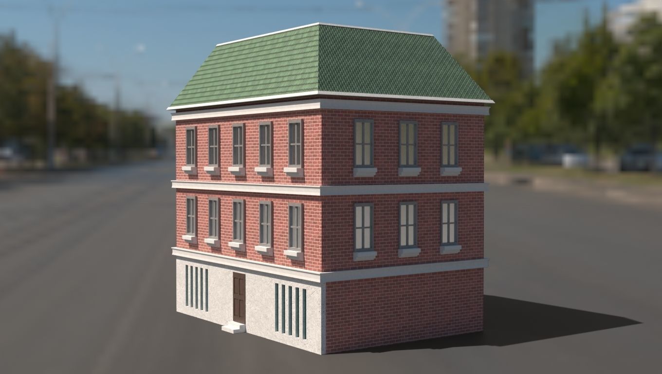 Building 3D model brick on street Low-poly 3D model_2
