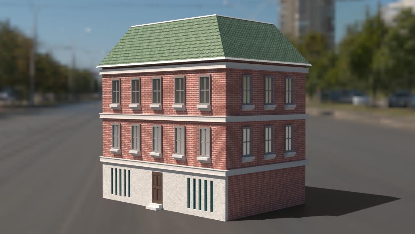 Building 3D model brick on street Low-poly 3D model_28