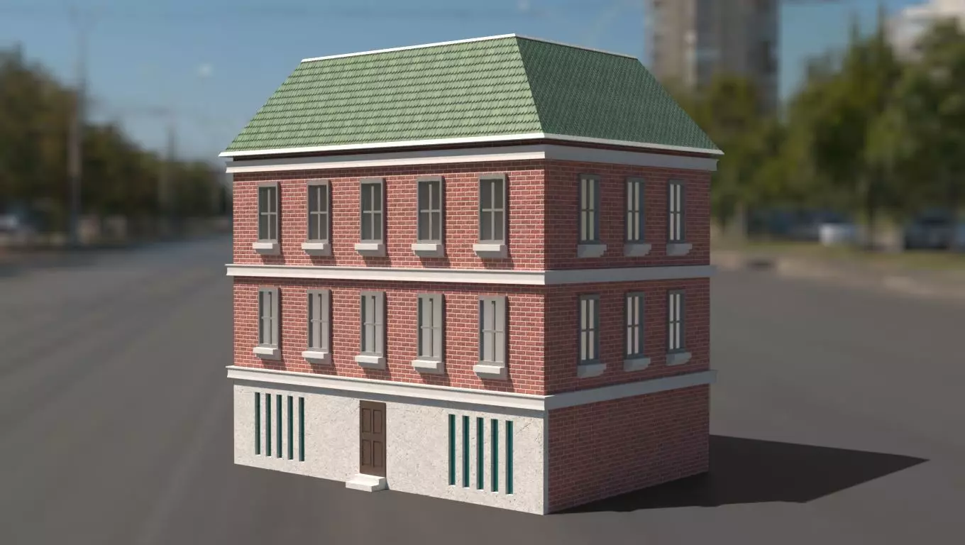 Building 3D model brick on street Low-poly 3D model_0