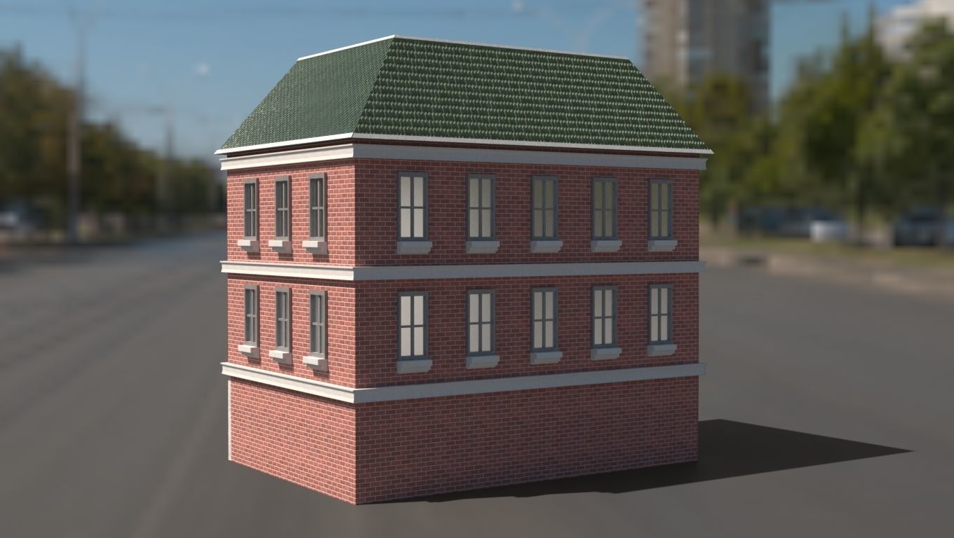 Building 3D model brick on street Low-poly 3D model_6
