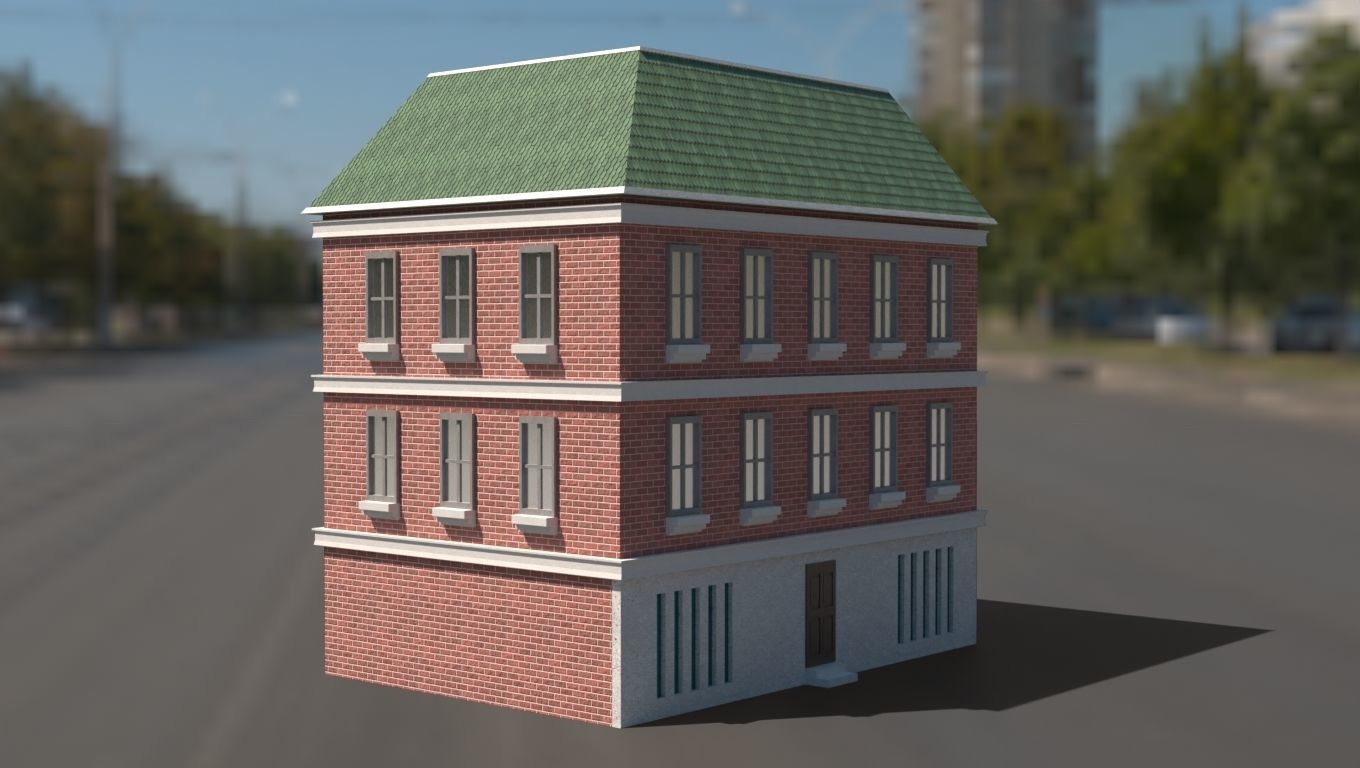Building 3D model brick on street Low-poly 3D model_14