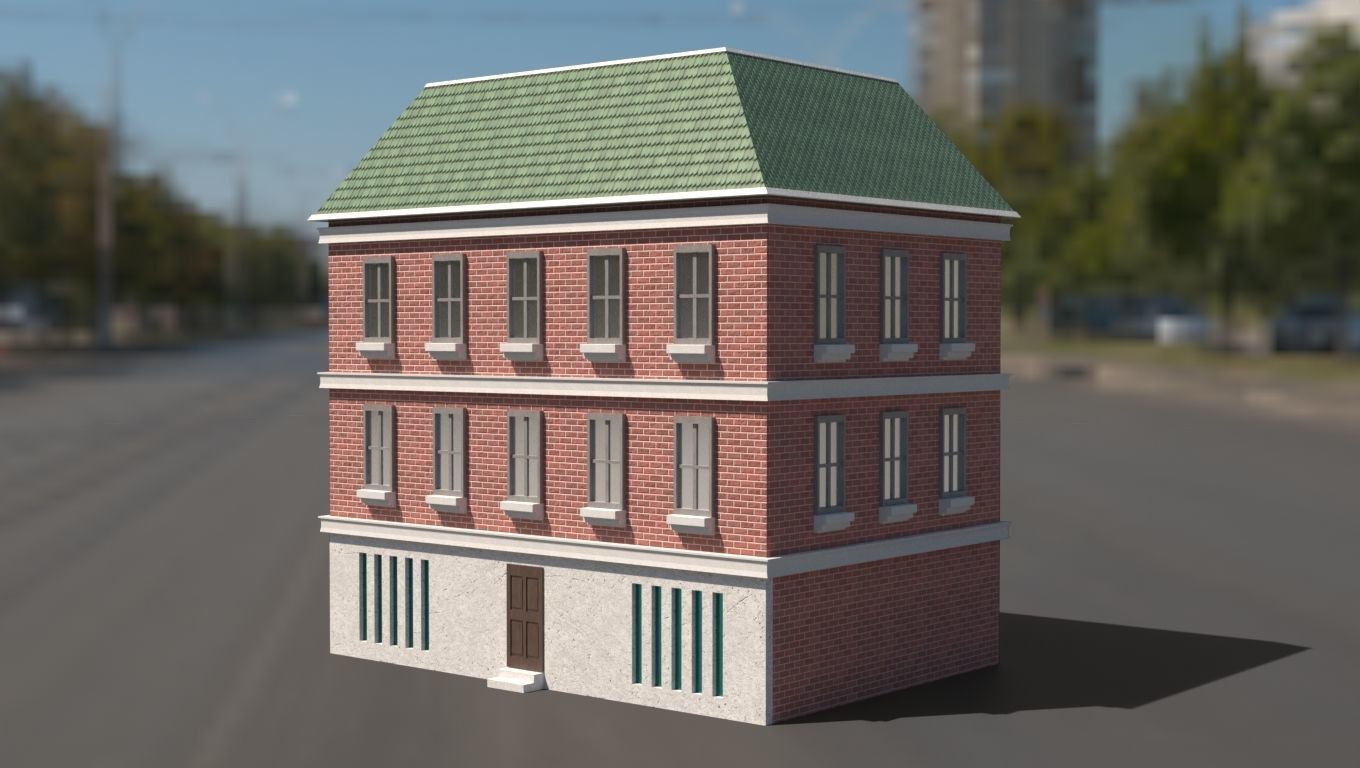 Building 3D model brick on street Low-poly 3D model_29