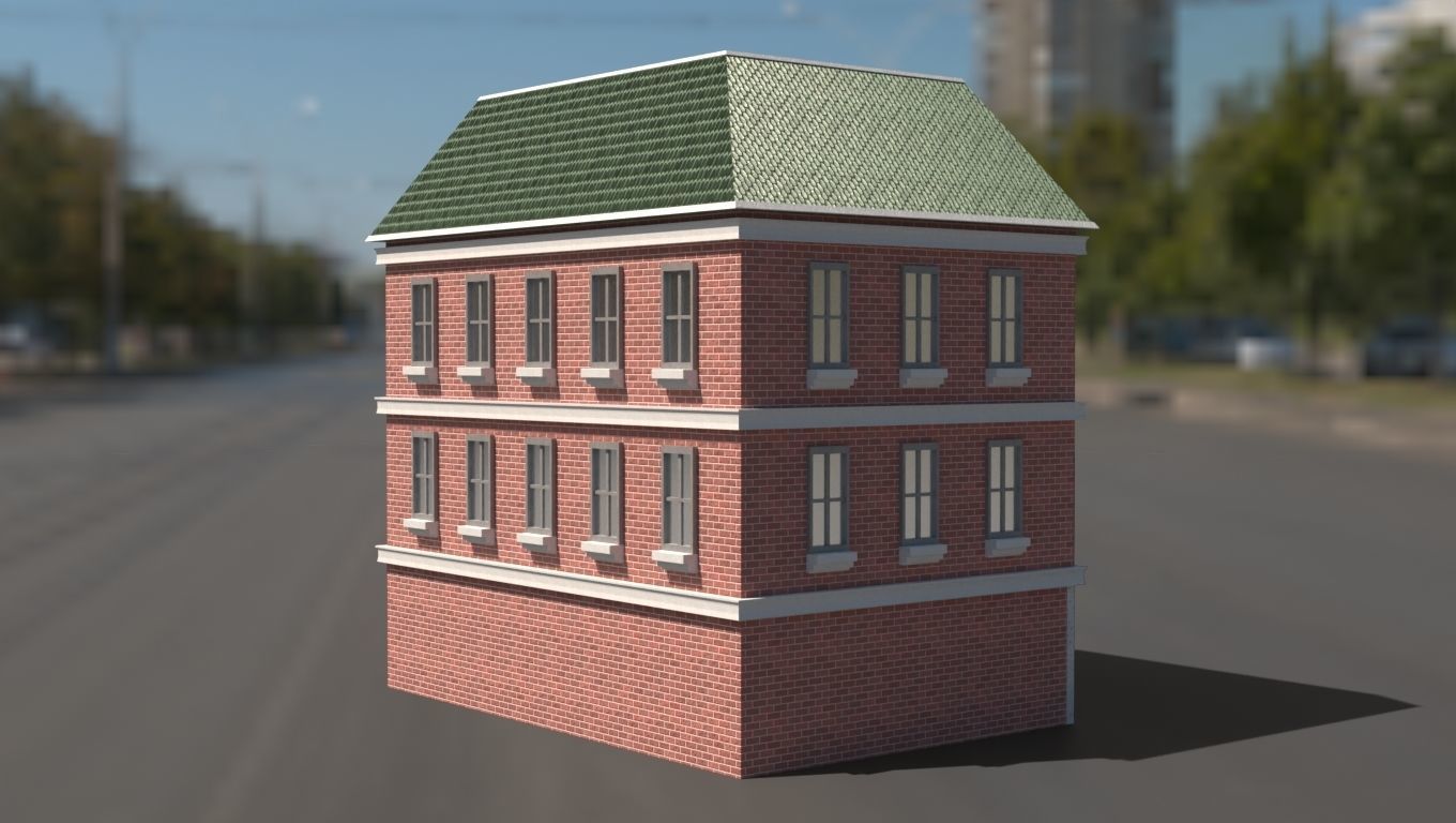 Building 3D model brick on street Low-poly 3D model_22