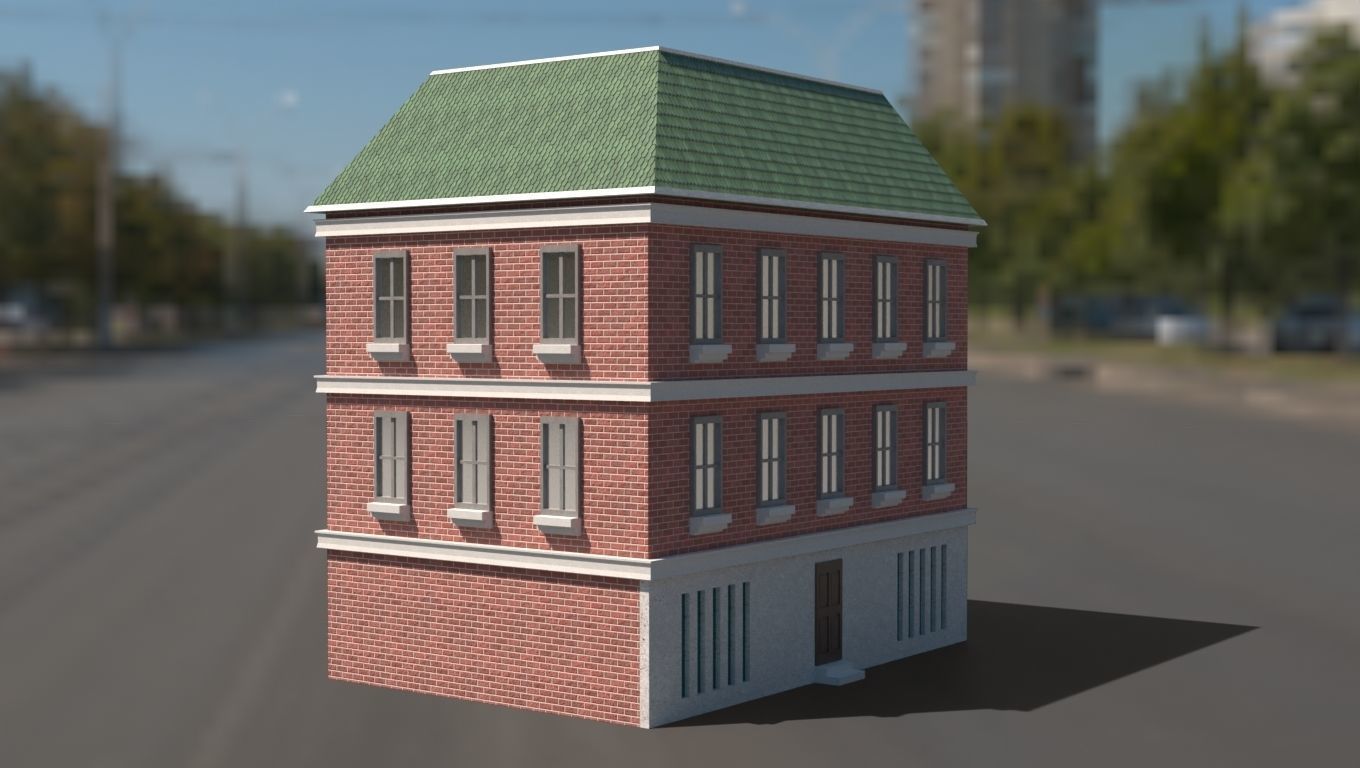 Building 3D model brick on street Low-poly 3D model_26