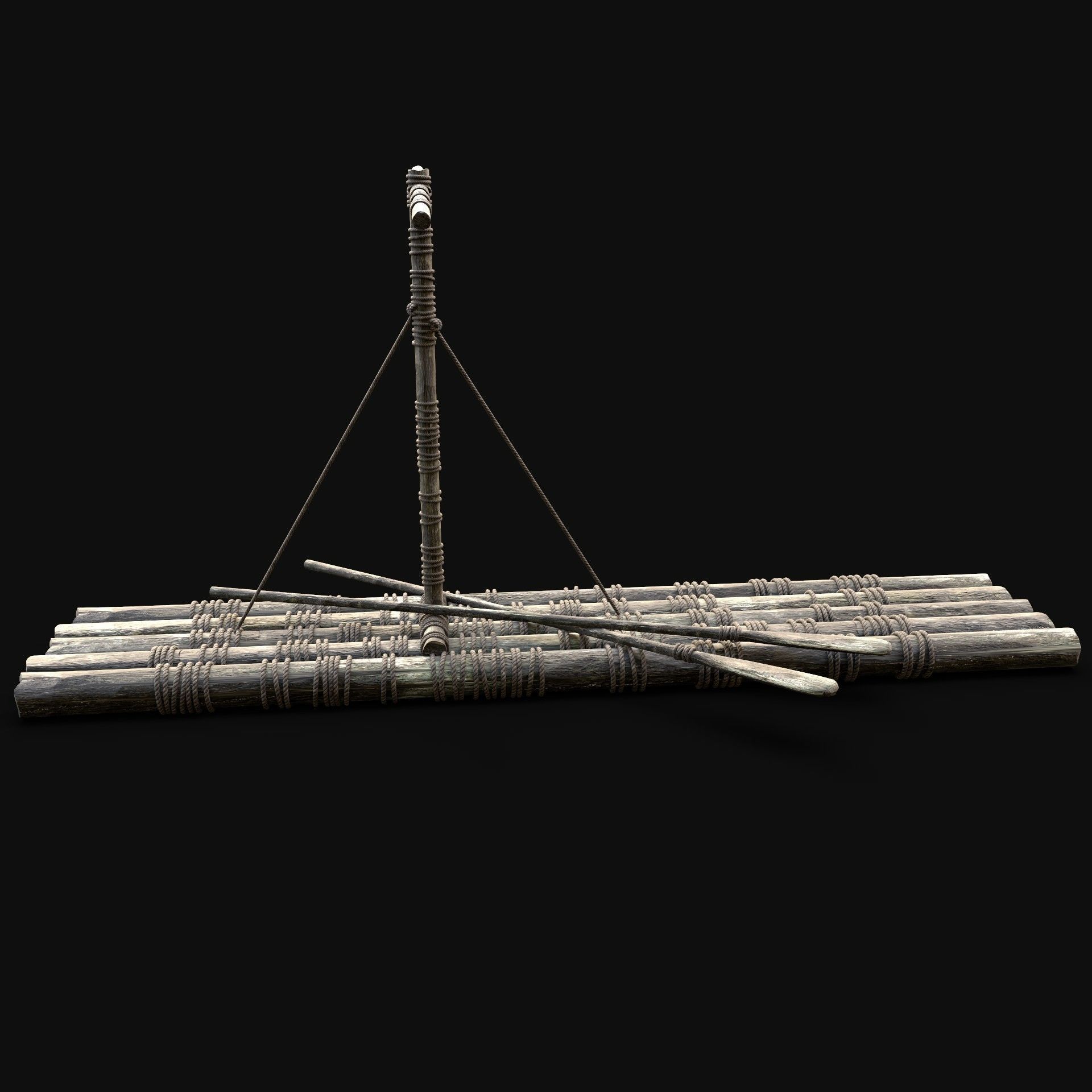 RAFT WOODEN SURVIVAL CASTAWAY IMPROVISED BARGE LOG CRAFTING Low-poly 3D model_1