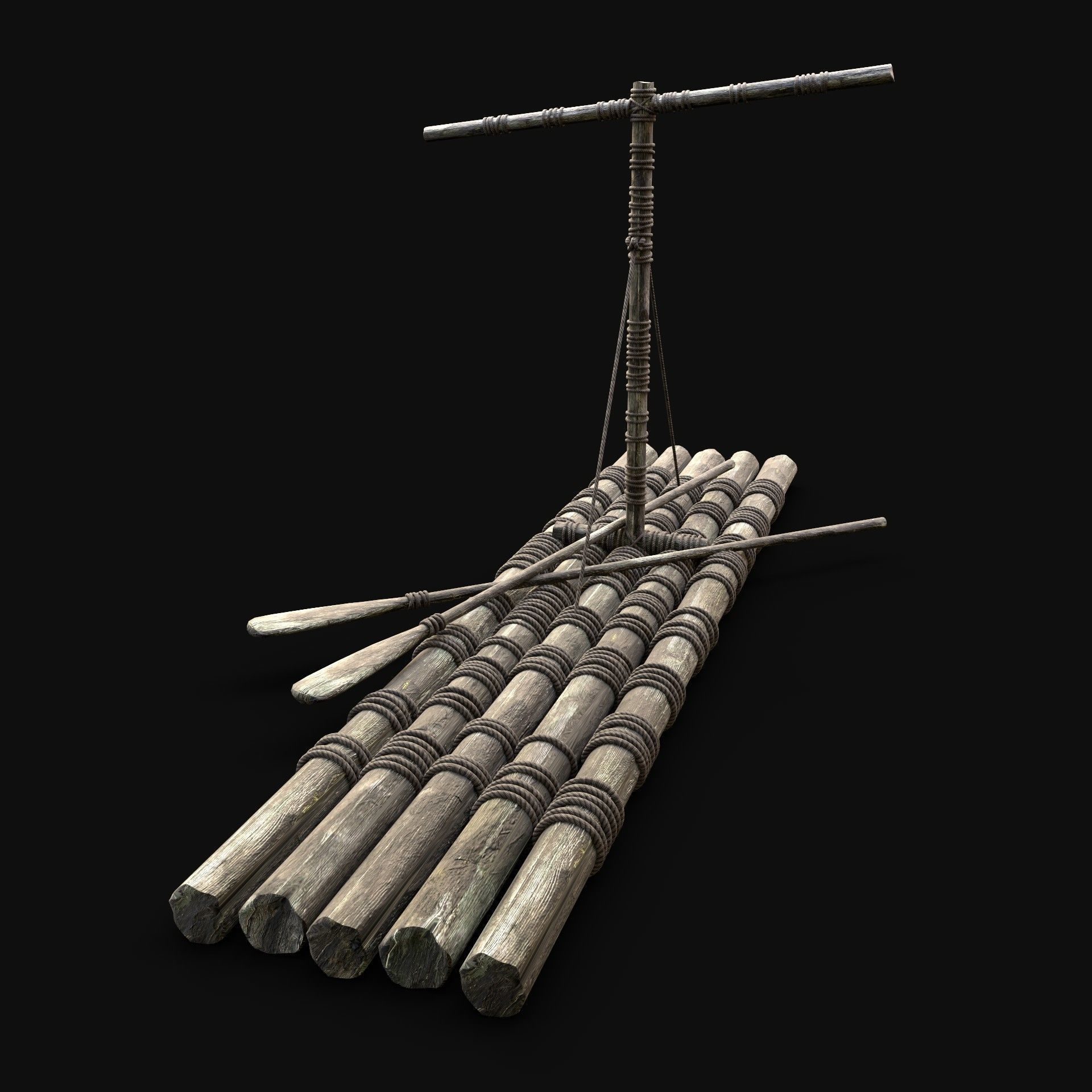 RAFT WOODEN SURVIVAL CASTAWAY IMPROVISED BARGE LOG CRAFTING Low-poly 3D model_3