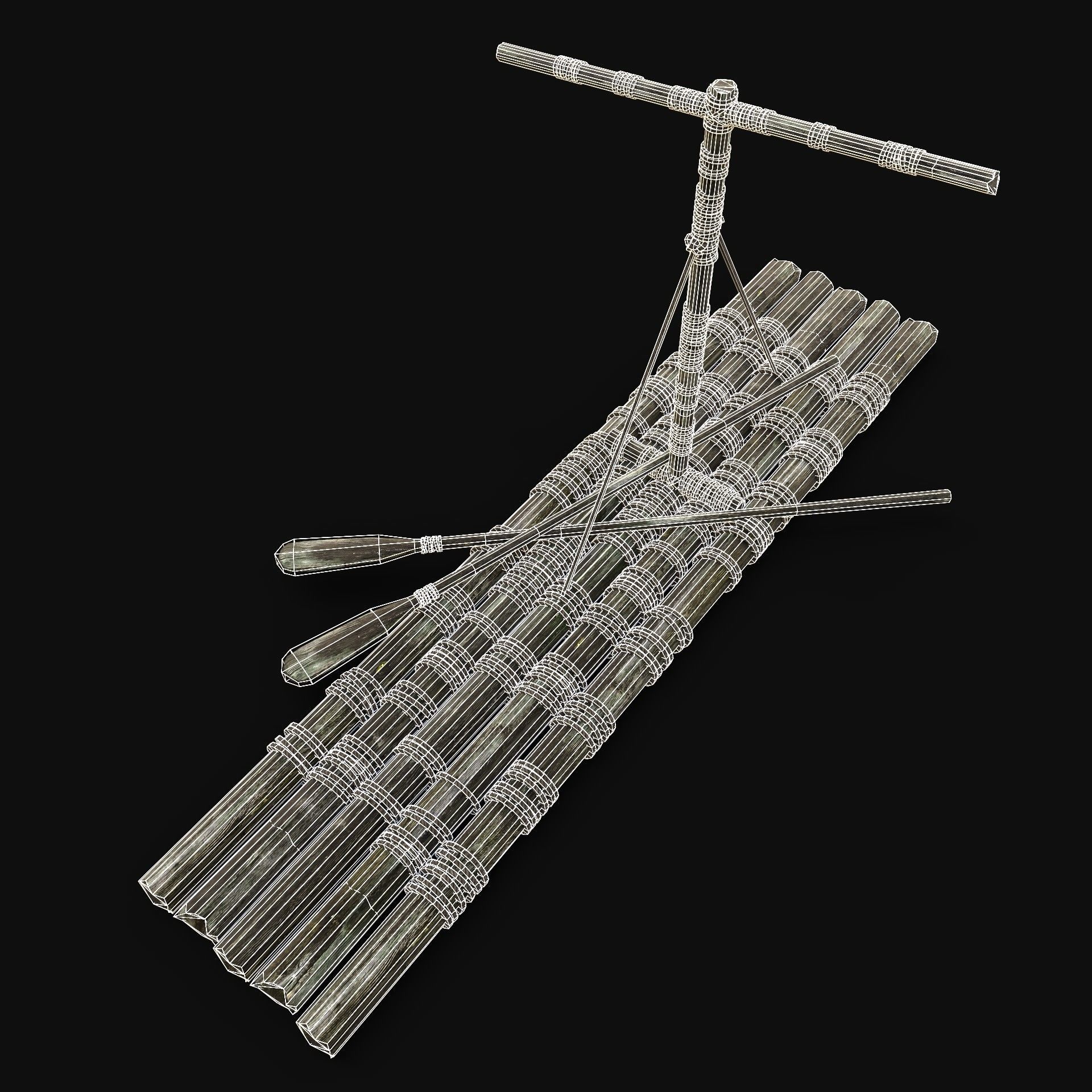 RAFT WOODEN SURVIVAL CASTAWAY IMPROVISED BARGE LOG CRAFTING Low-poly 3D model_8