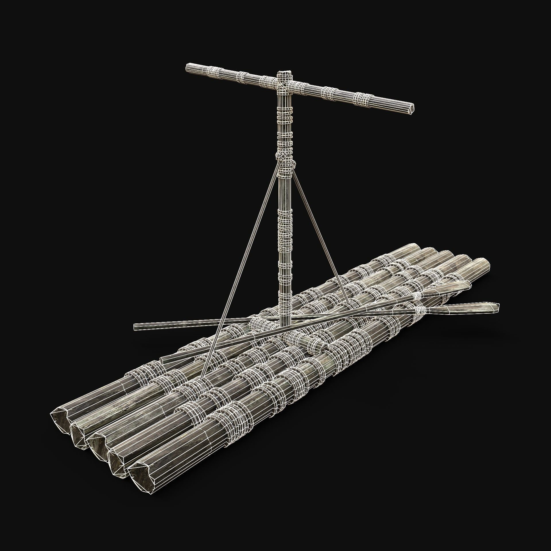 RAFT WOODEN SURVIVAL CASTAWAY IMPROVISED BARGE LOG CRAFTING Low-poly 3D model_6