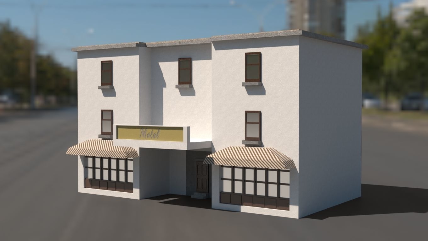 Building 3D model low poly on street Low-poly 3D model_1
