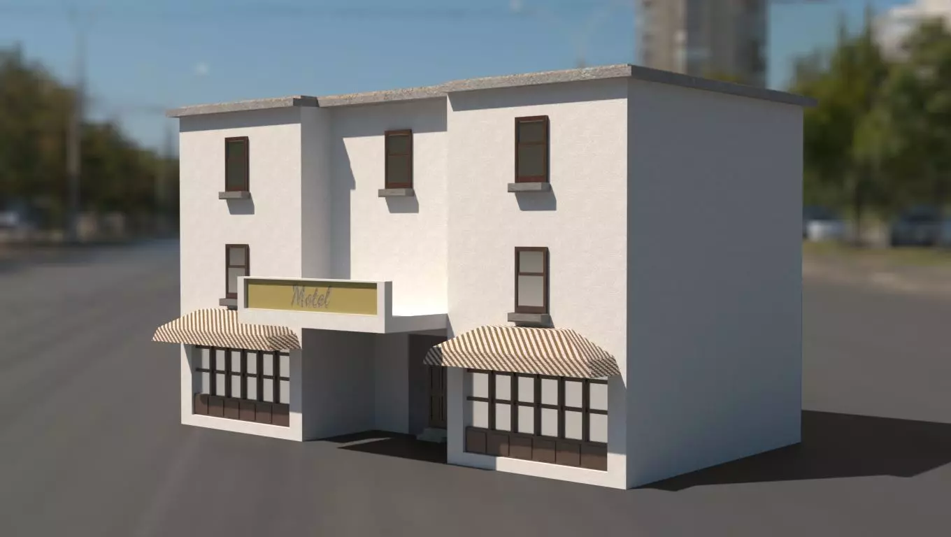 Building 3D model low poly on street Low-poly 3D model_0