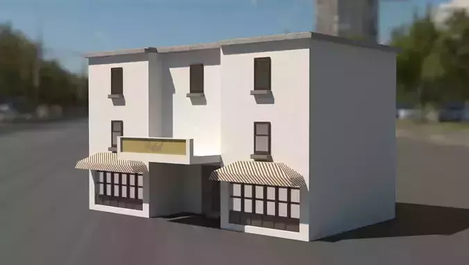 Building 3D model low poly on street Low-poly 3D model