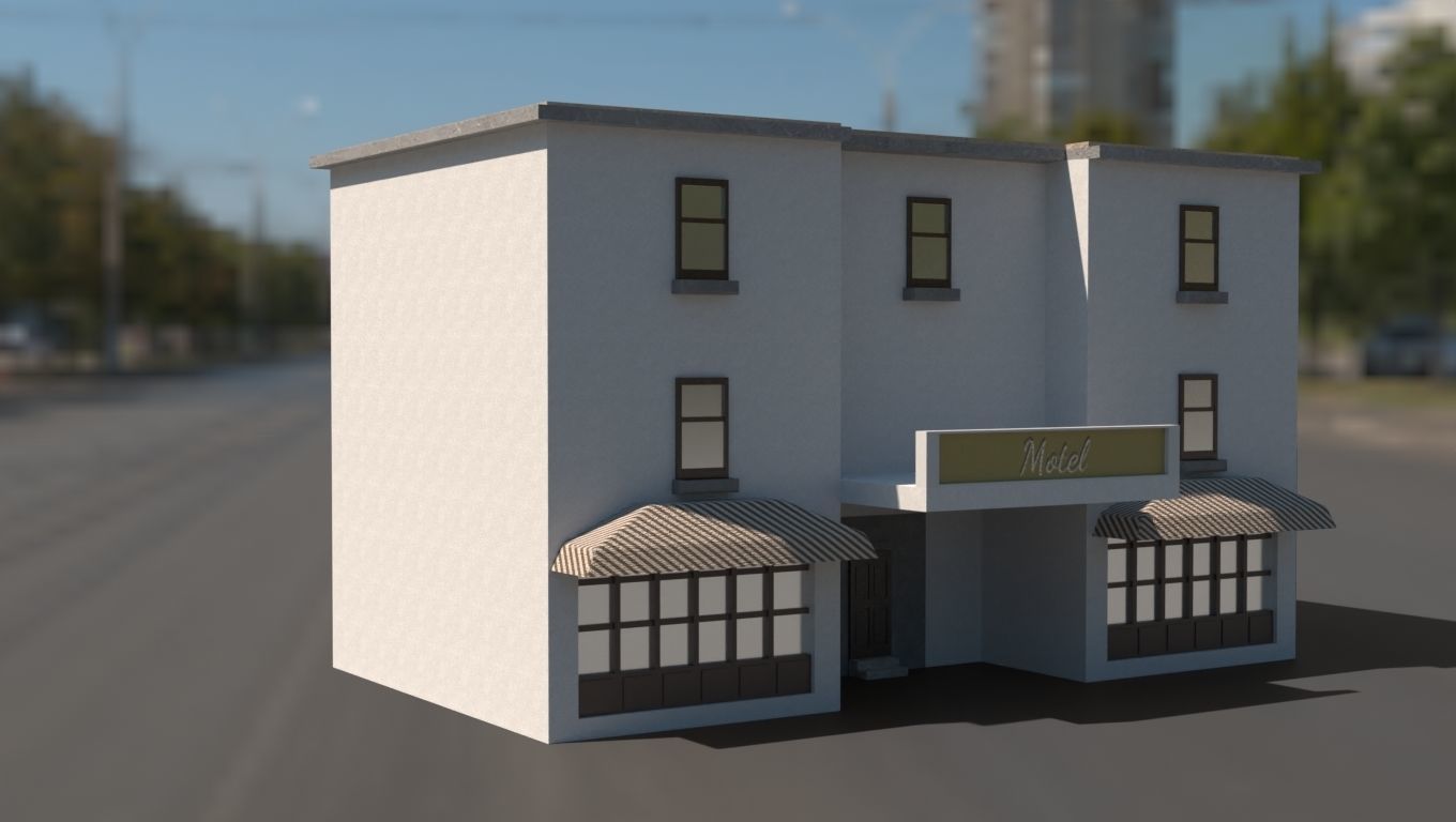Building 3D model low poly on street Low-poly 3D model_4