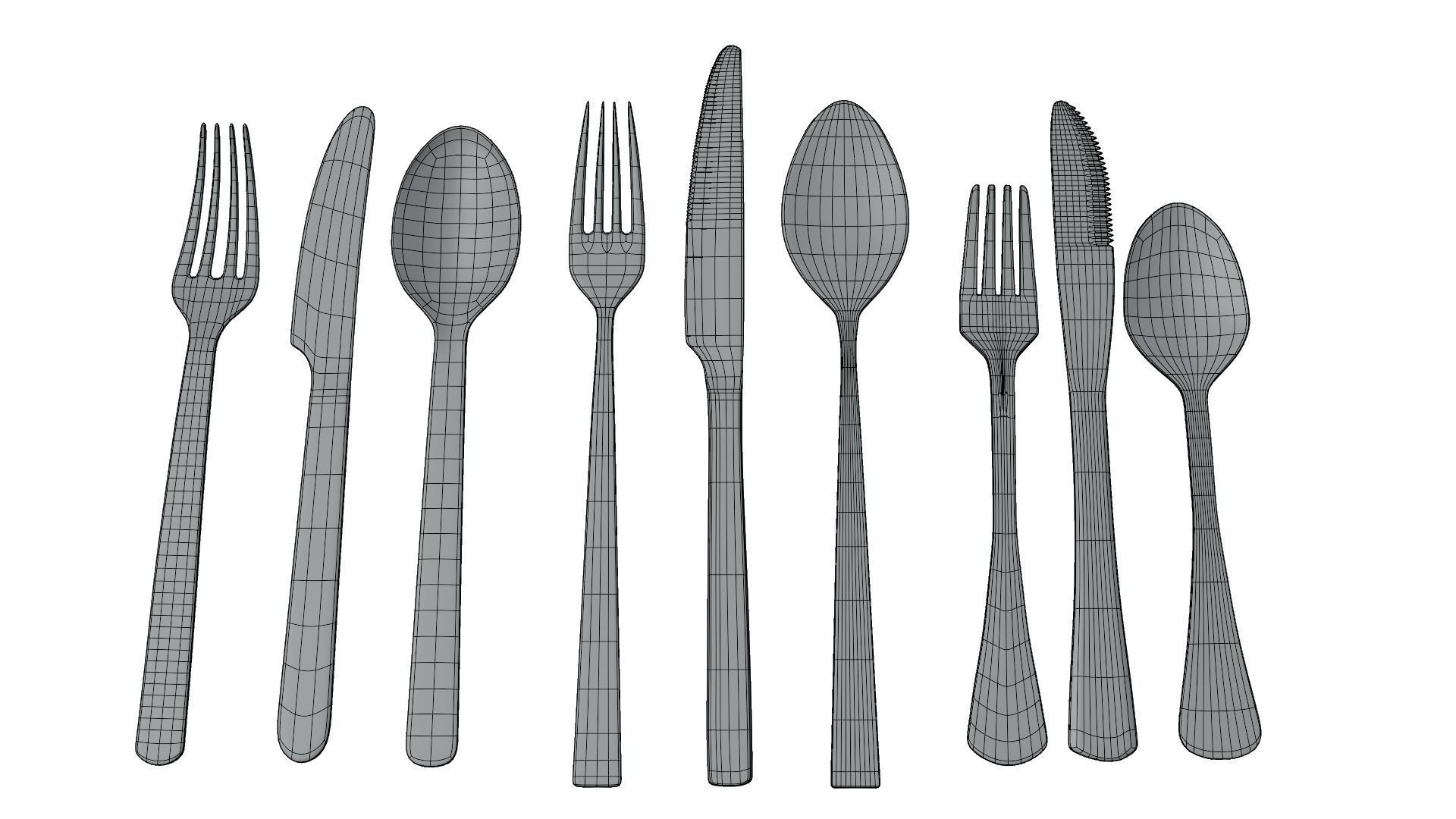 Cutlery Collection A set of silver forks and spoons 3D model_4