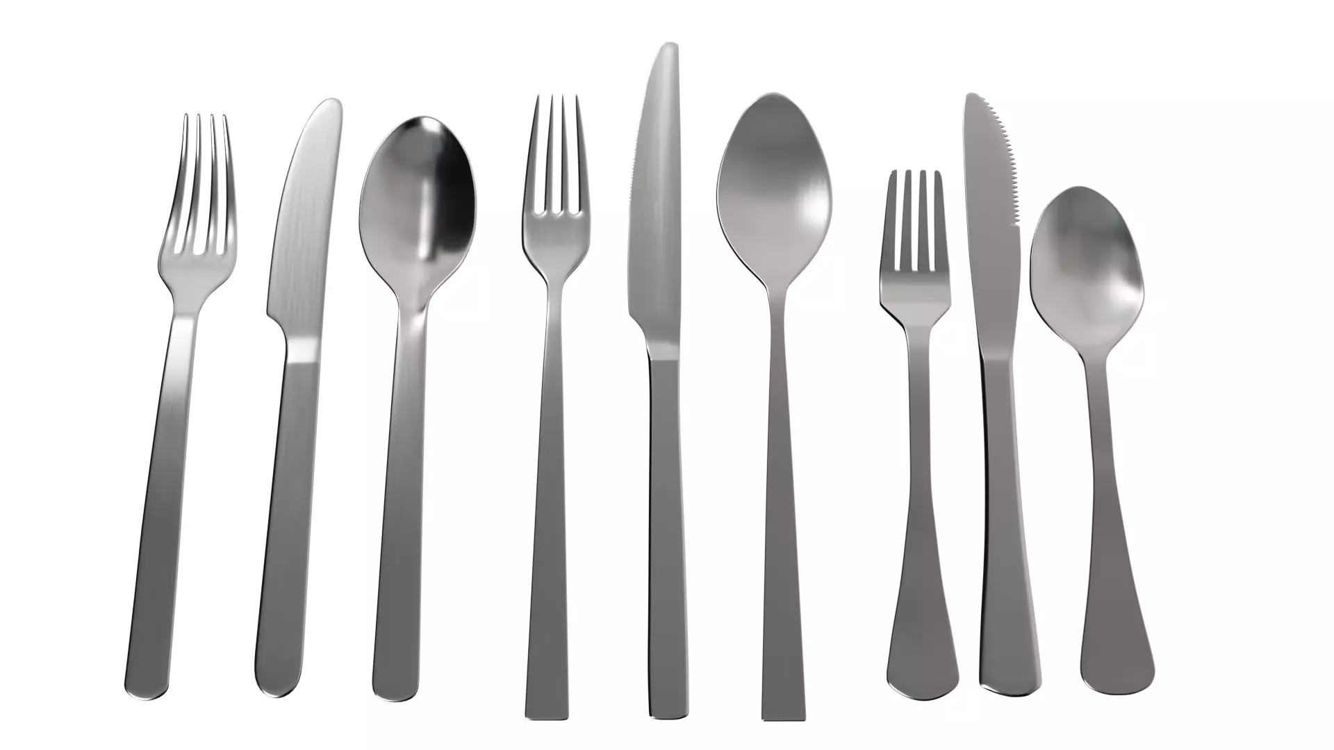 Cutlery Collection A set of silver forks and spoons 3D model_0