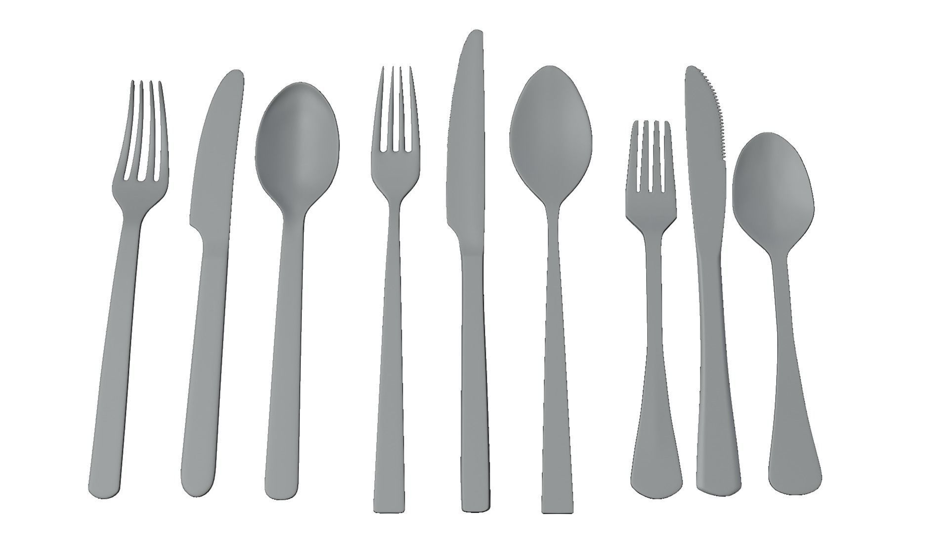 Cutlery Collection A set of silver forks and spoons 3D model_3