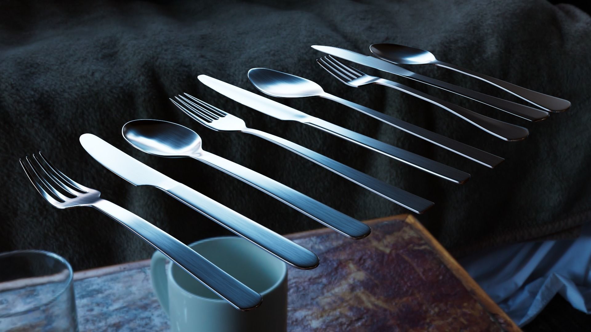 Cutlery Collection A set of silver forks and spoons 3D model_2