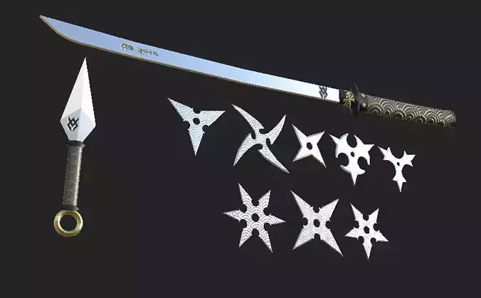 Ninja set sword with golden ring