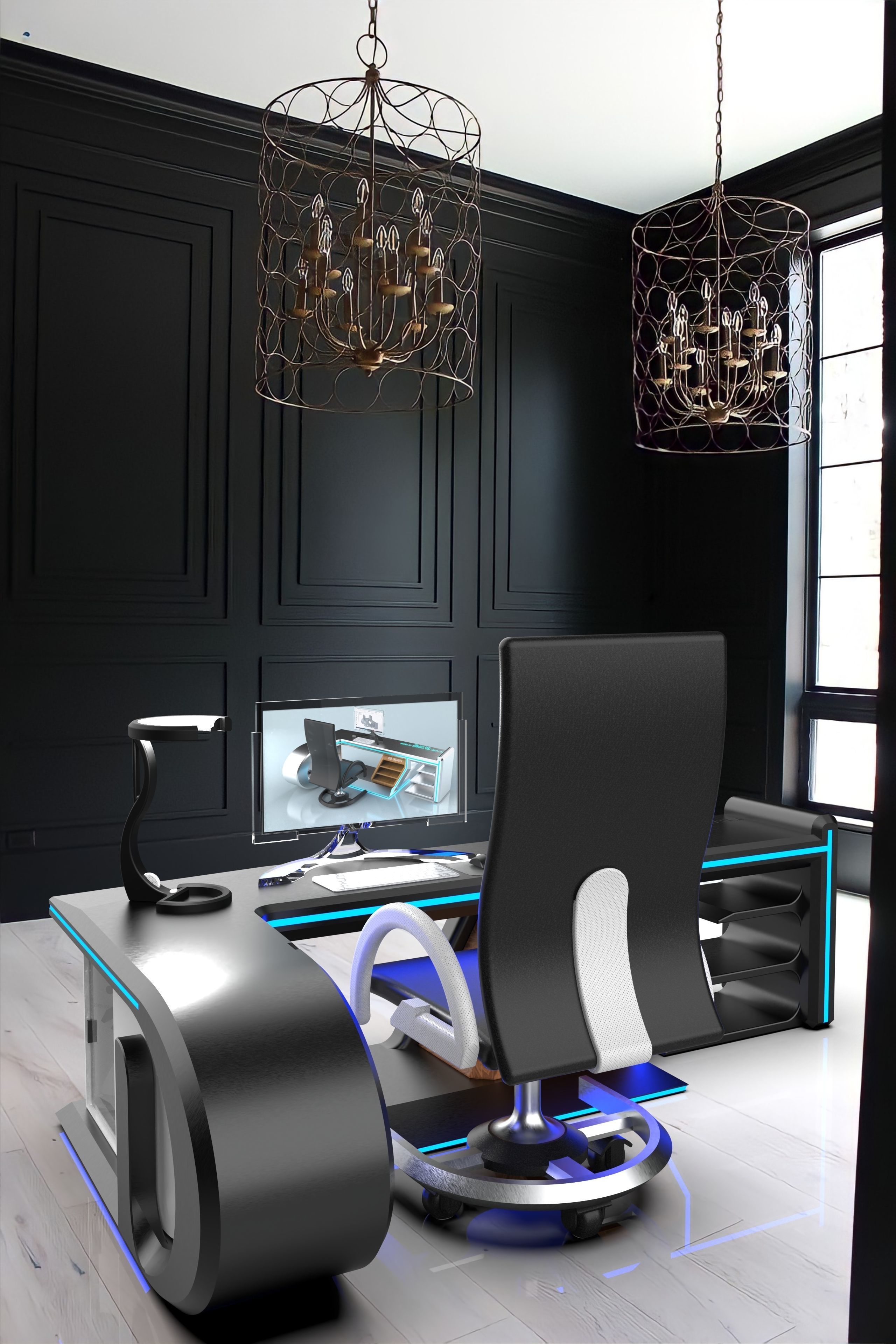 Futuristic WorkSpace 3D model_4