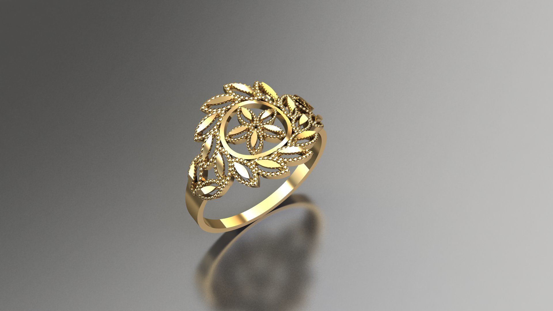 rings-collection gold ring with flower design 3D print model_10