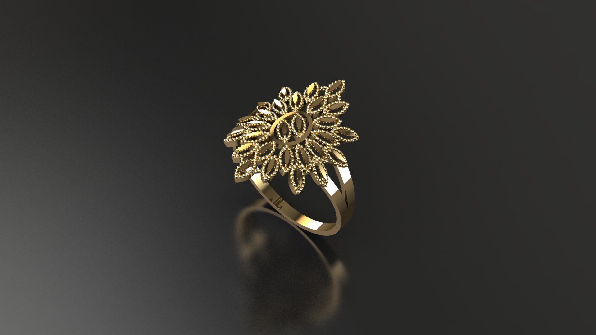 rings-collection gold ring with flower design 3D print model_4