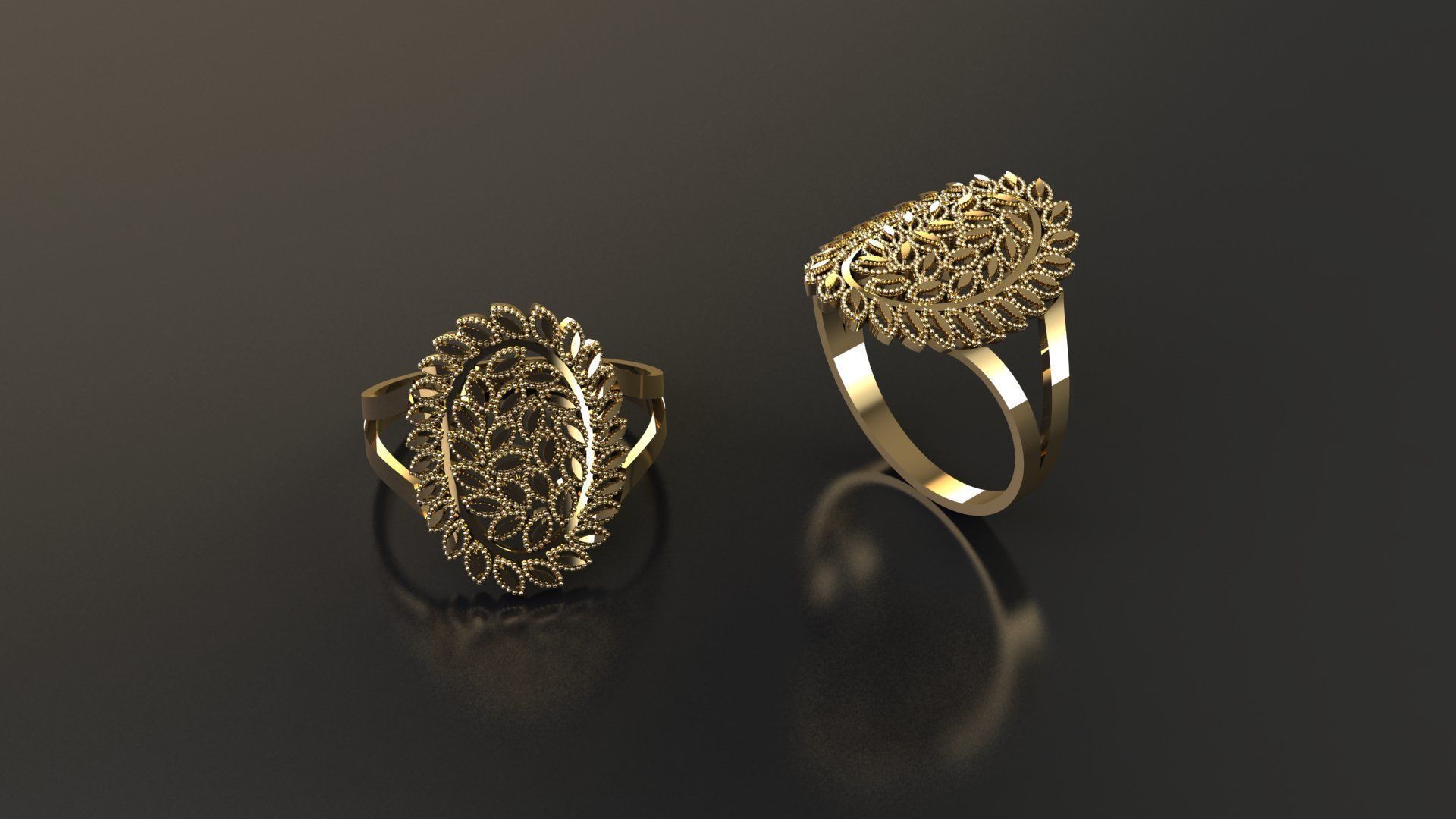 rings-collection gold ring with flower design 3D print model_2