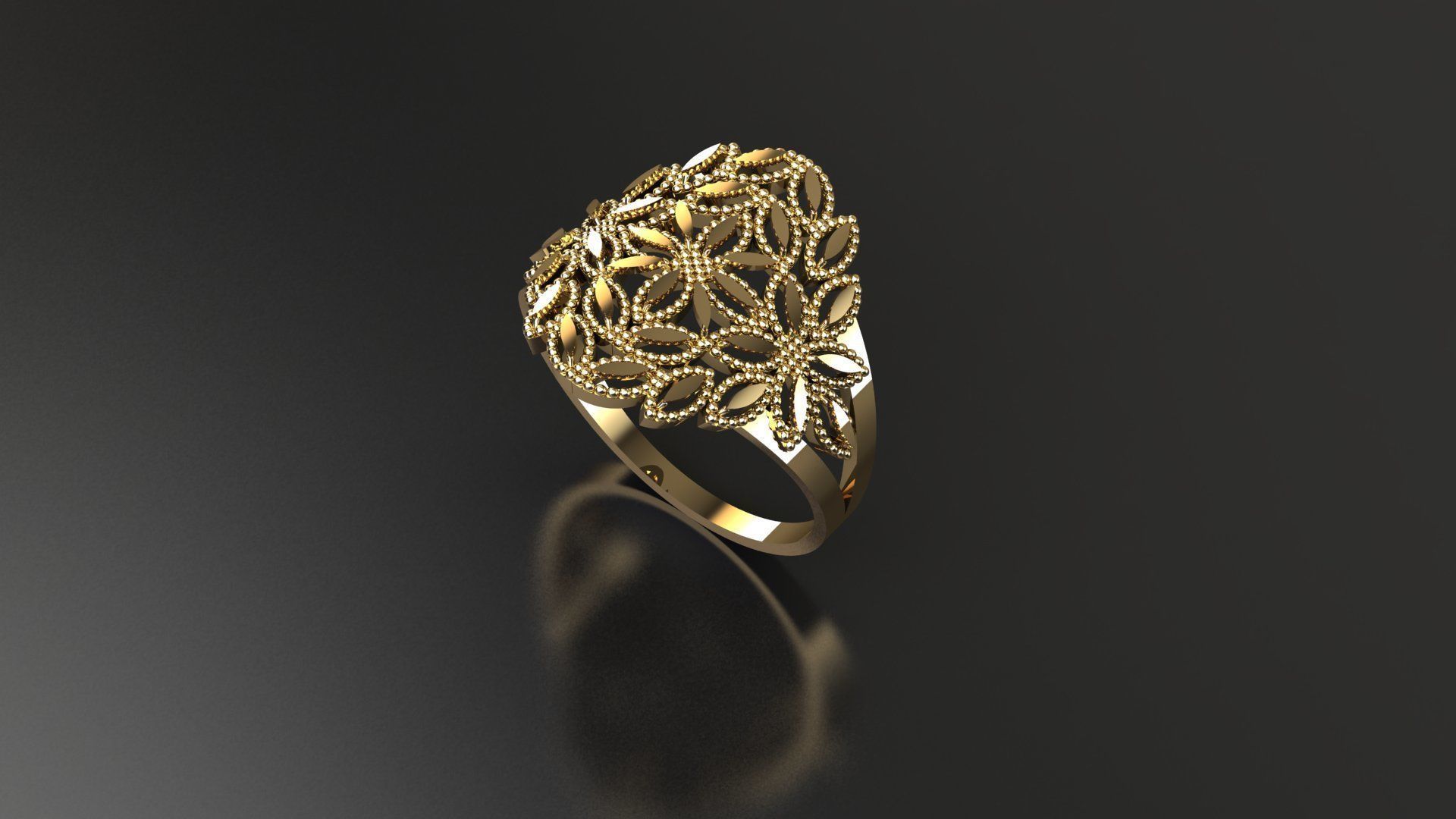 rings-collection gold ring with flower design 3D print model_3