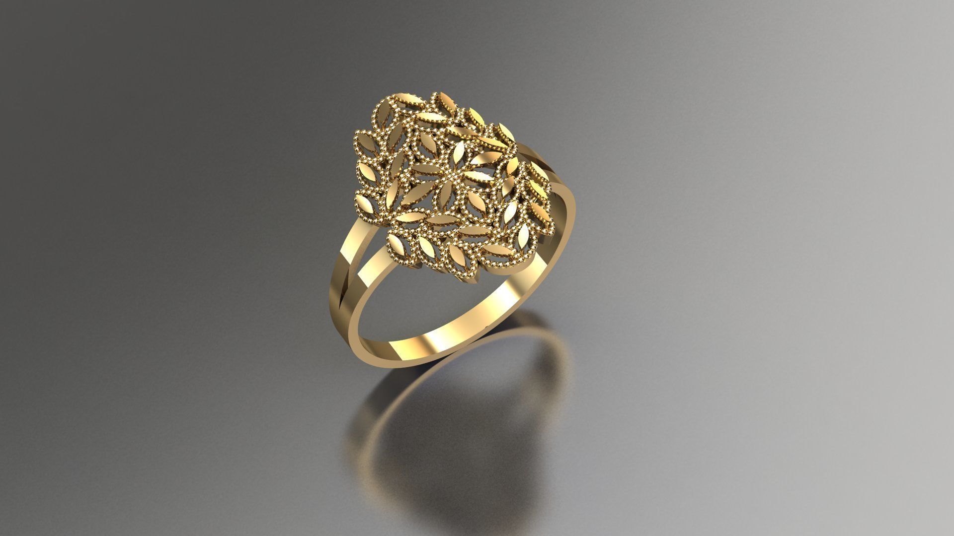 rings-collection gold ring with flower design 3D print model_9