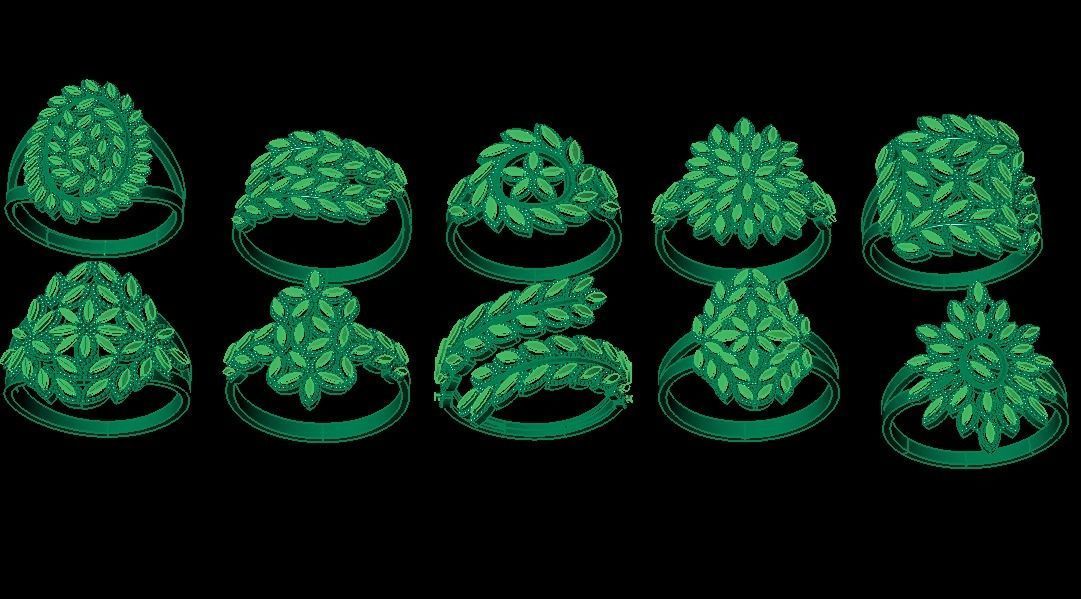 rings-collection gold ring with flower design 3D print model_1