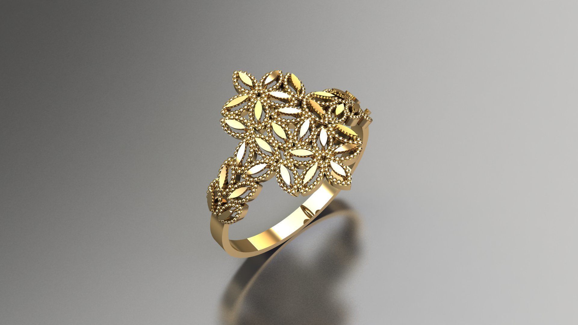 rings-collection gold ring with flower design 3D print model_7