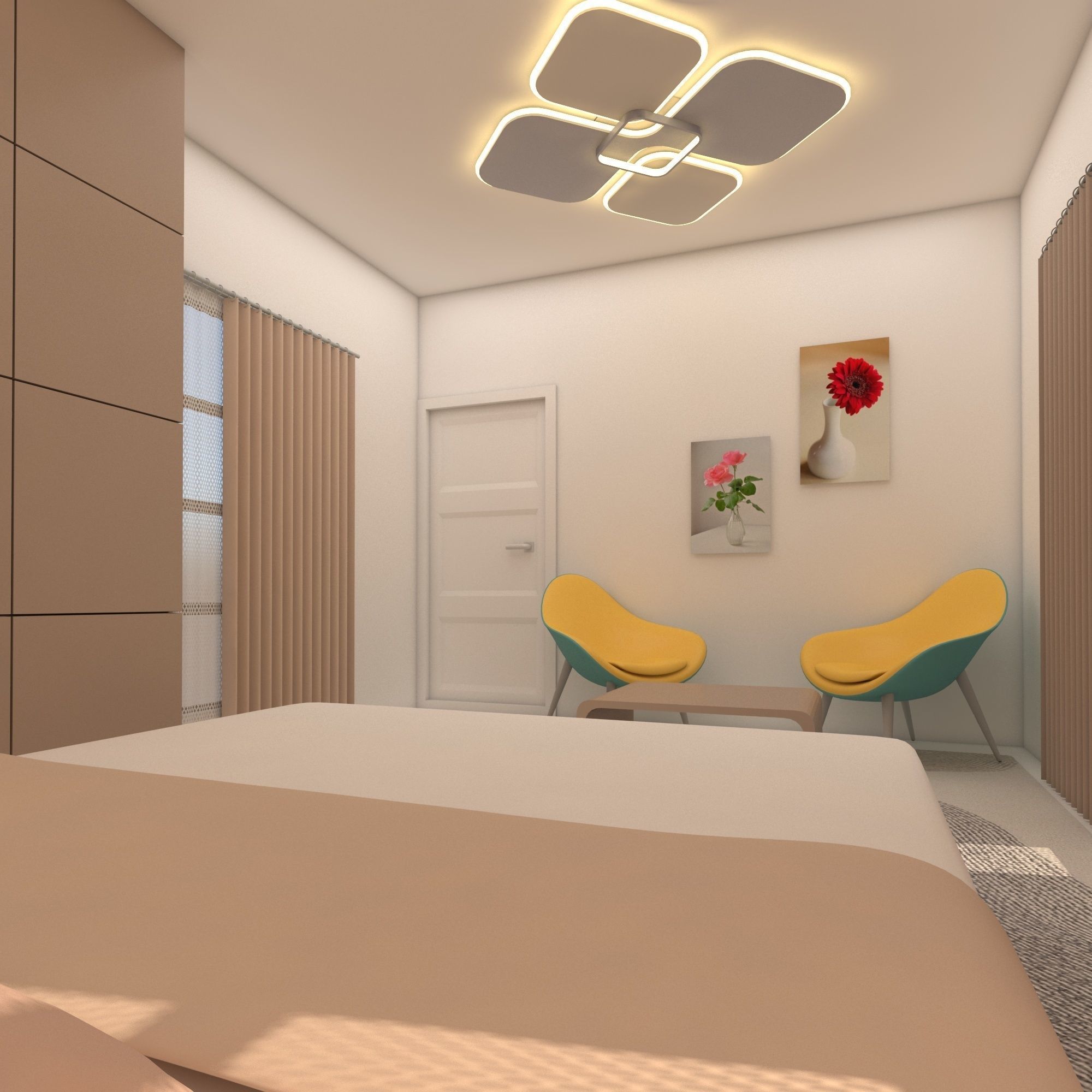 Bedroom modern with walls and accents 3D model_6