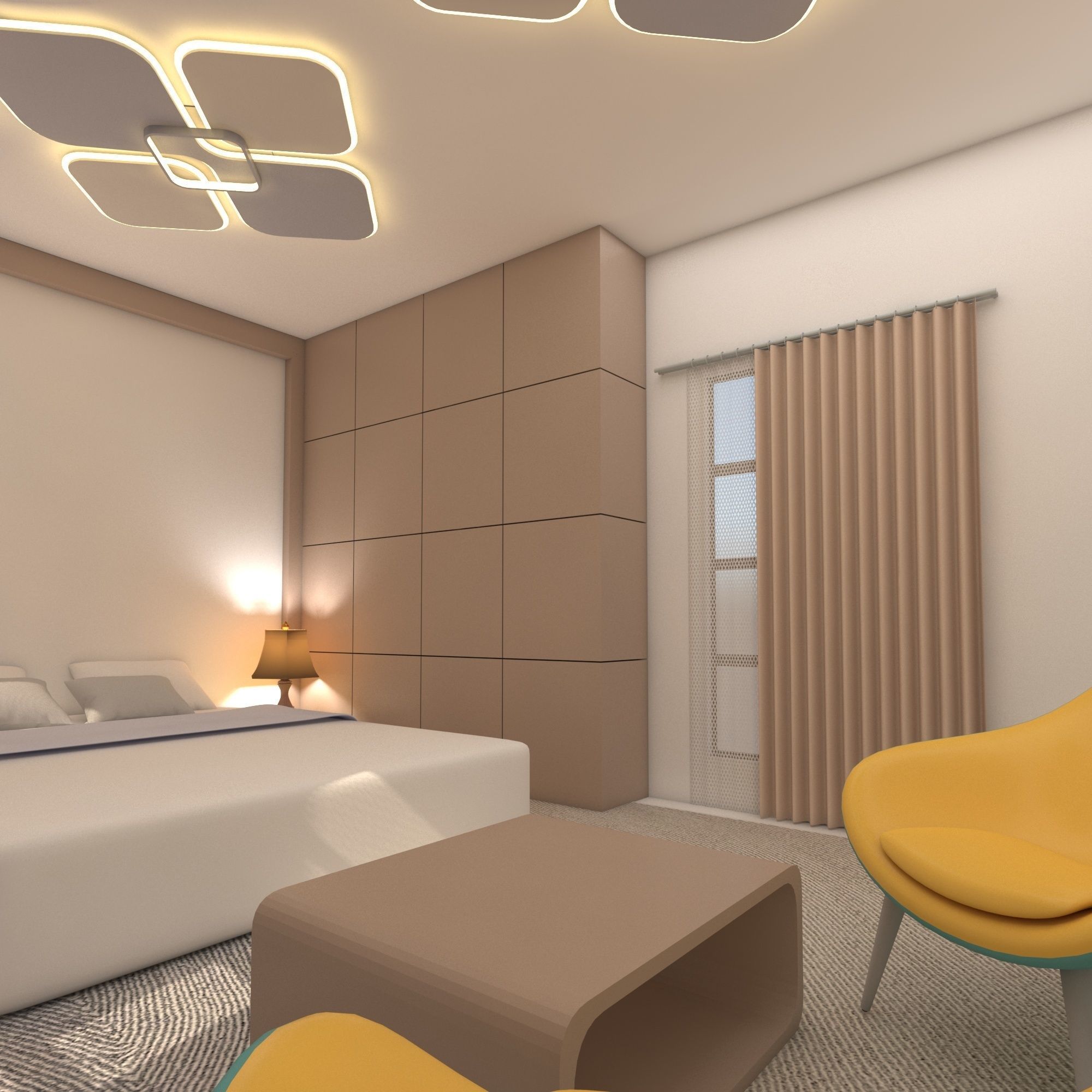 Bedroom modern with walls and accents 3D model_4