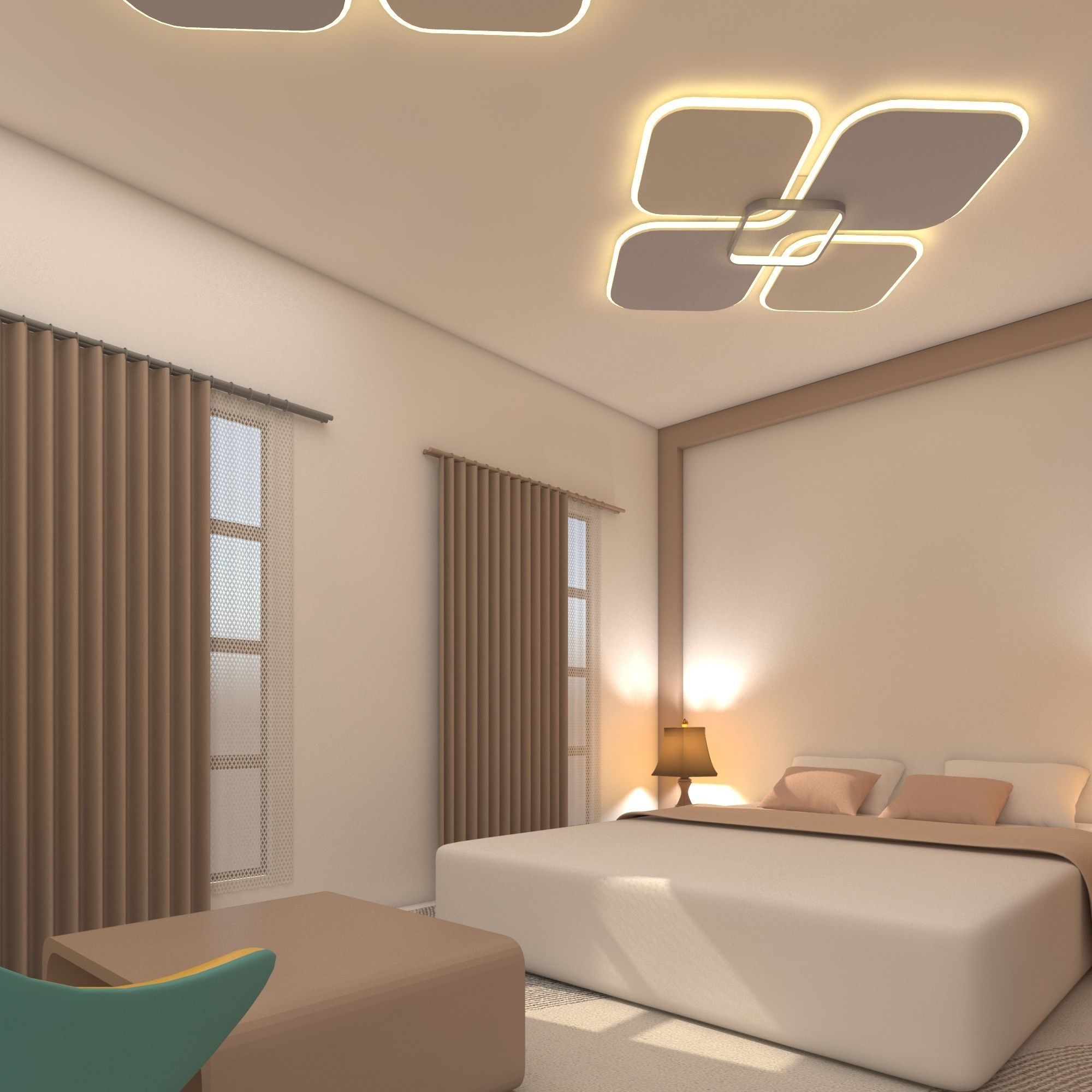Bedroom modern with walls and accents 3D model_2