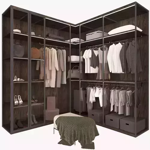 Wardrobe closet with clothes in it