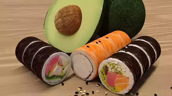 Sushi with avocado 3D model