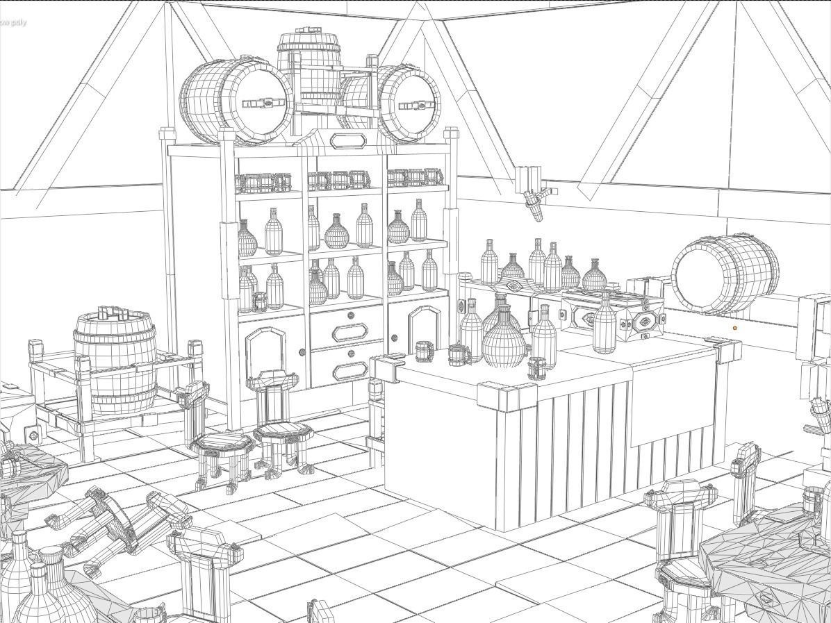 Medieval Bar Interior Kit Low-poly 3D model_3