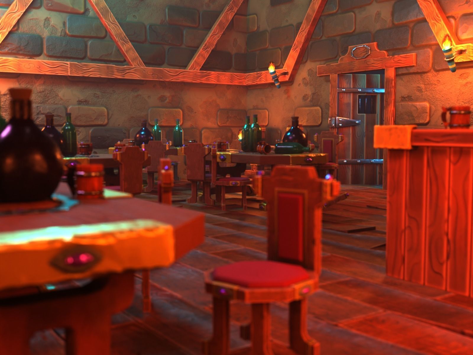 Medieval Bar Interior Kit Low-poly 3D model_4