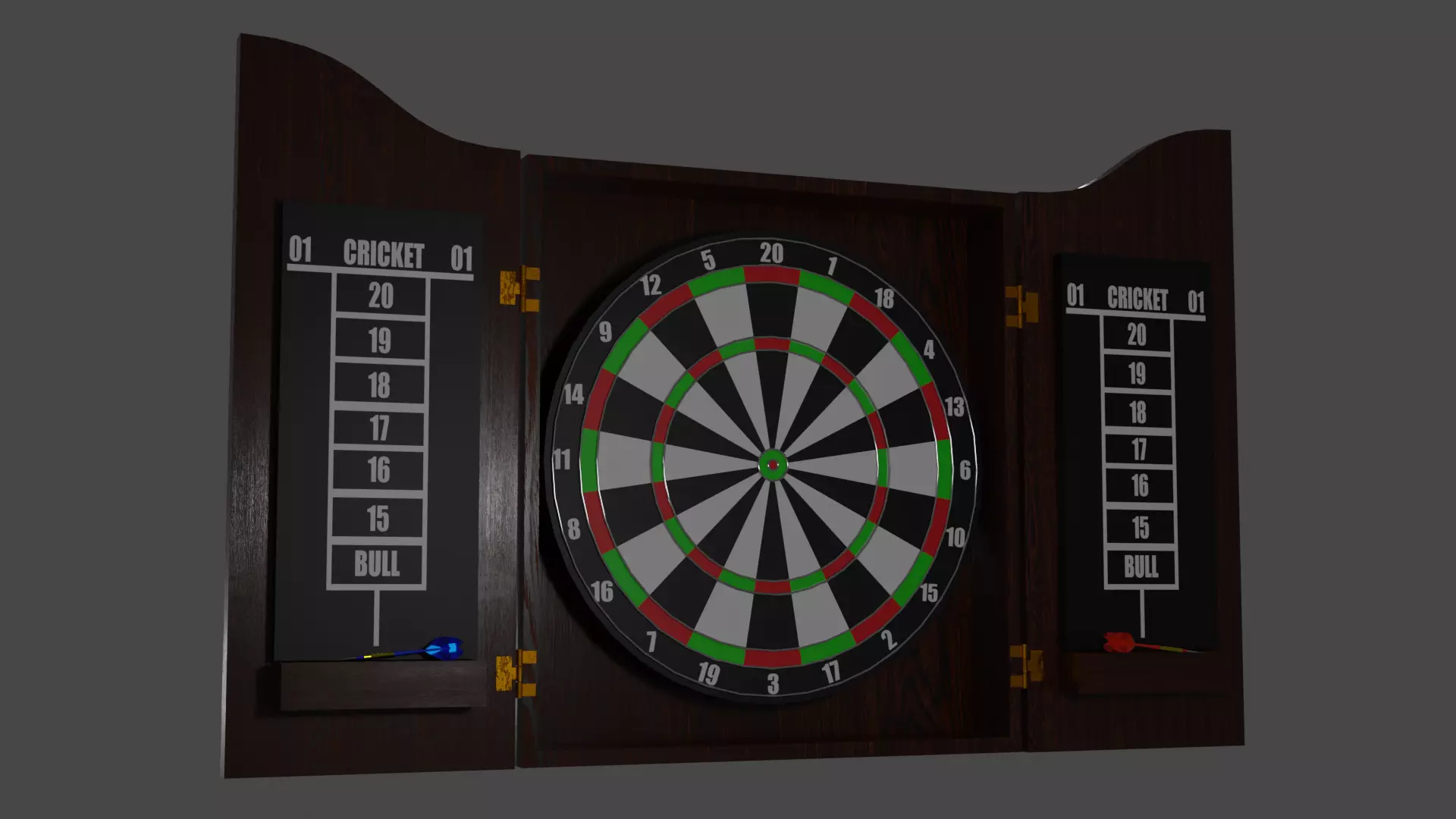 DartBoard dart board and darts Low-poly 3D model_0