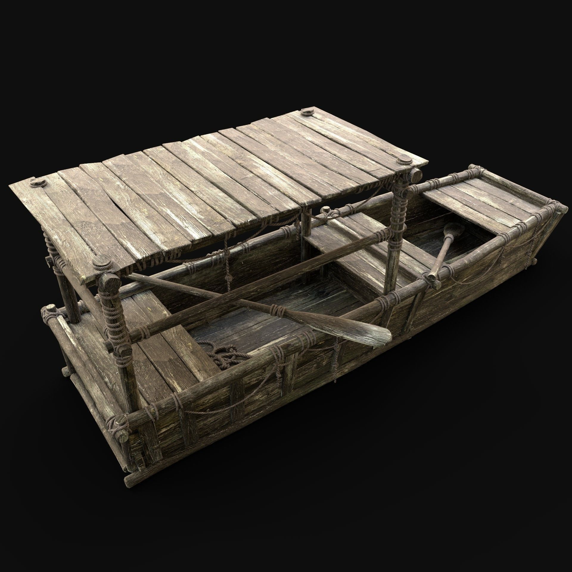 GONDOLA BOAT ROWBOAT WOODEN FISHERMAN RIVER FISH LAKE CANOE SHIP Low-poly 3D model_4