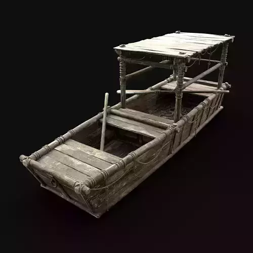 GONDOLA BOAT ROWBOAT WOODEN FISHERMAN RIVER FISH LAKE CANOE SHIP Low-poly 3D model