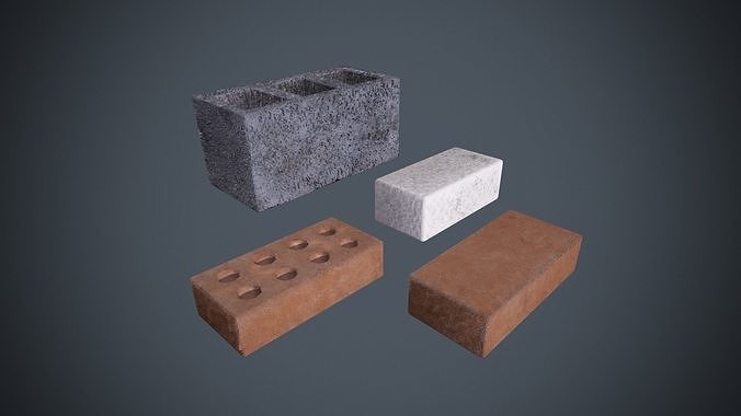 Brick modular kit Lowpoly pack of bricks blocks Low-poly 3D model