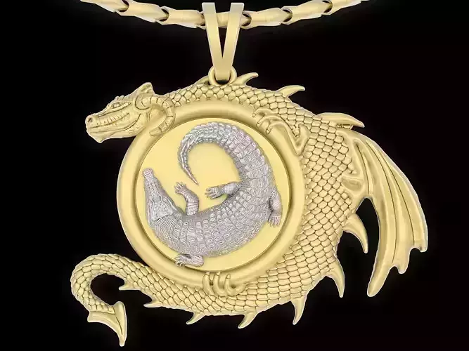 crocodile  dragon pendant jewelry Gold silver necklace