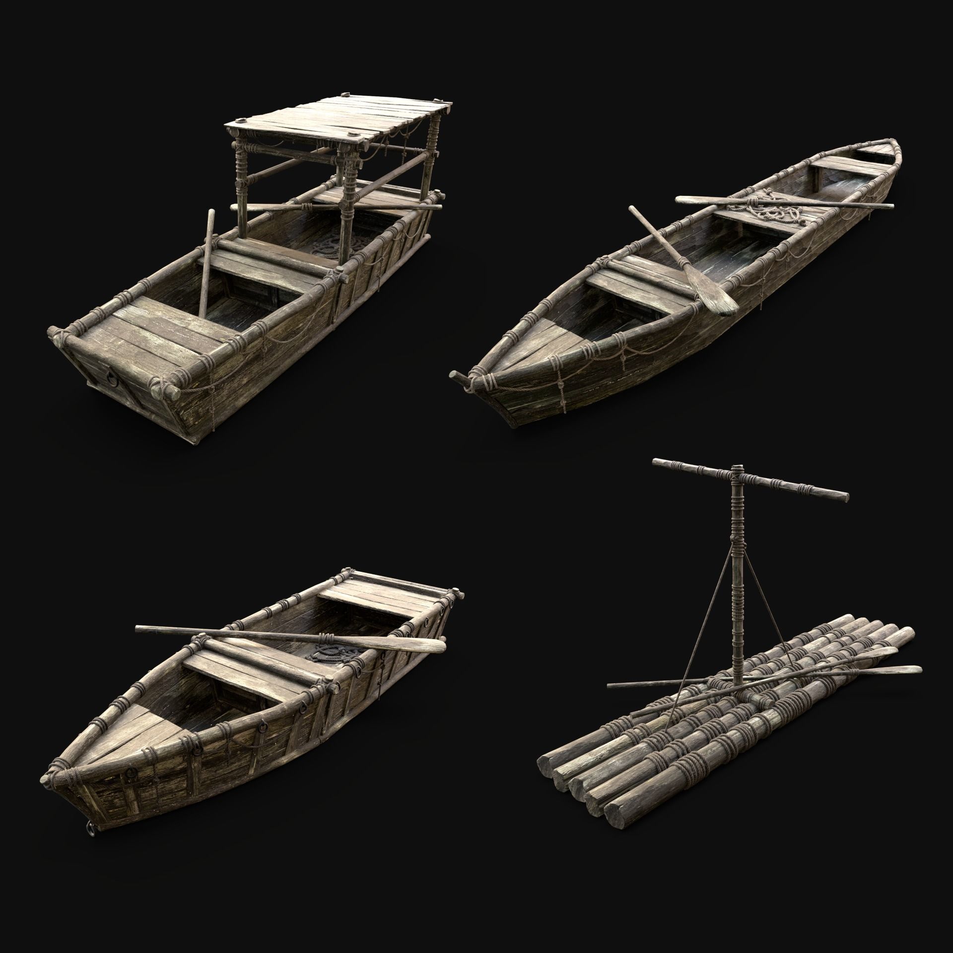 BOAT ROWBOAT GONDOLA RAFT WOODEN FISHERMAN COLLECTION PACK _1