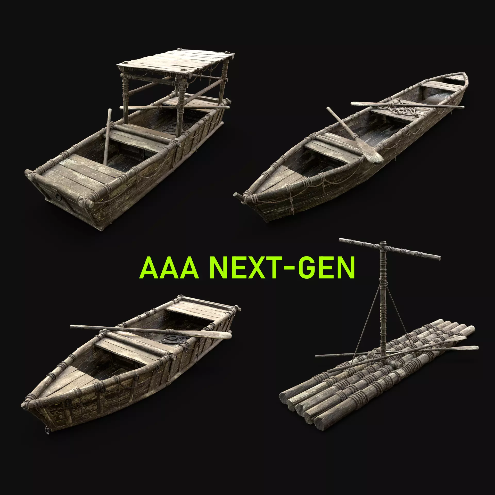 BOAT ROWBOAT GONDOLA RAFT WOODEN FISHERMAN COLLECTION PACK _0