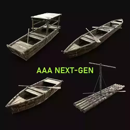 BOAT ROWBOAT GONDOLA RAFT WOODEN FISHERMAN COLLECTION PACK 