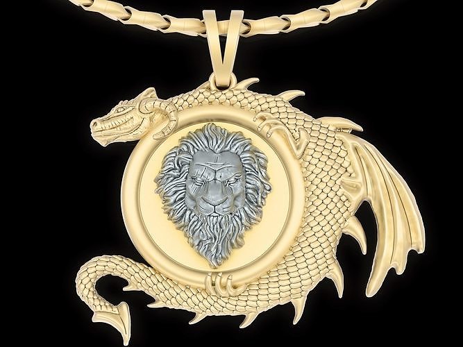 Lion Head dragon pendant jewelry Gold silver necklac 3D print model