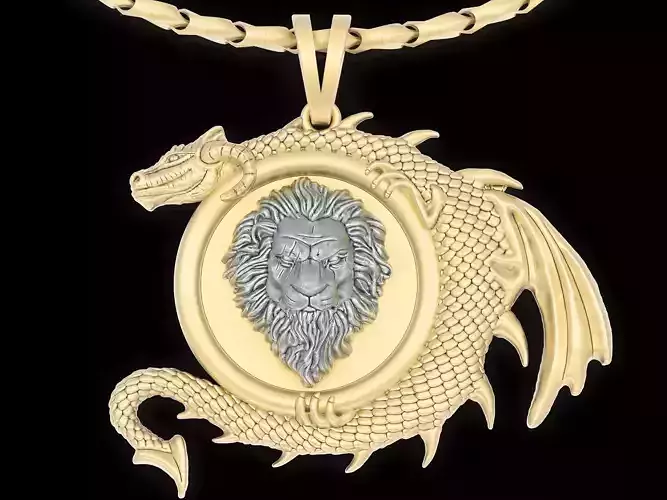 Lion Head dragon pendant jewelry Gold silver necklac