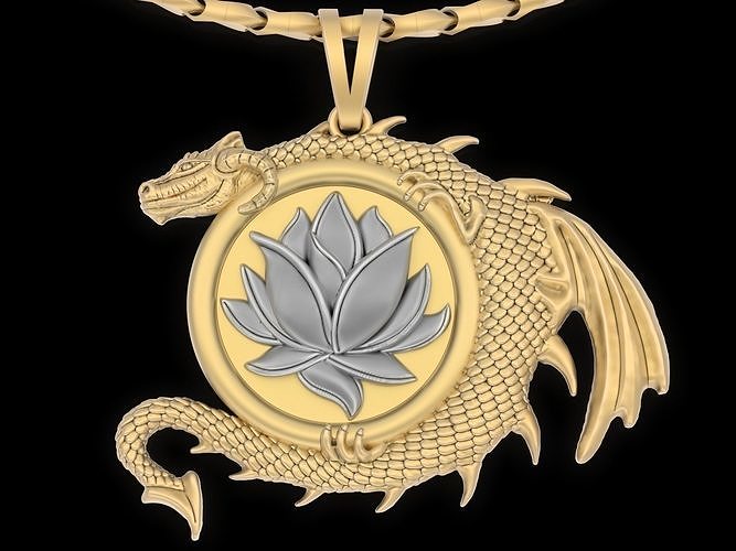 Lutos dragon pendant jewelry Gold silver necklac 3D print model