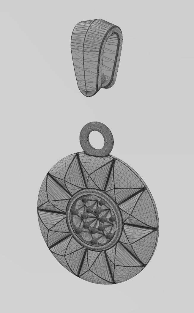 Diamond cluster stud halo pendant with bail 3D print model_14