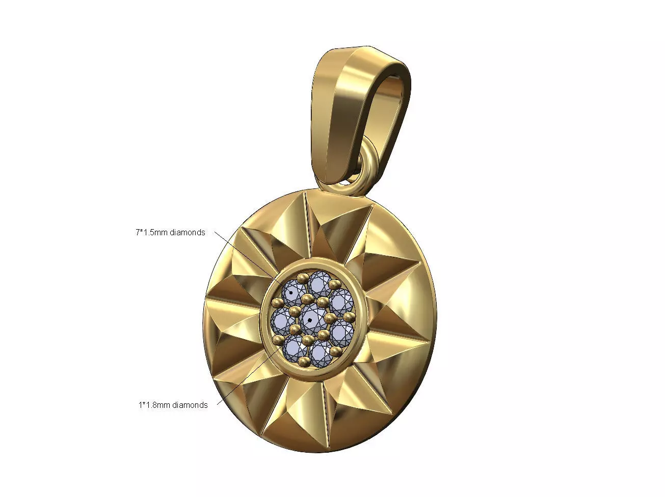 Diamond cluster stud halo pendant with bail 3D print model_0
